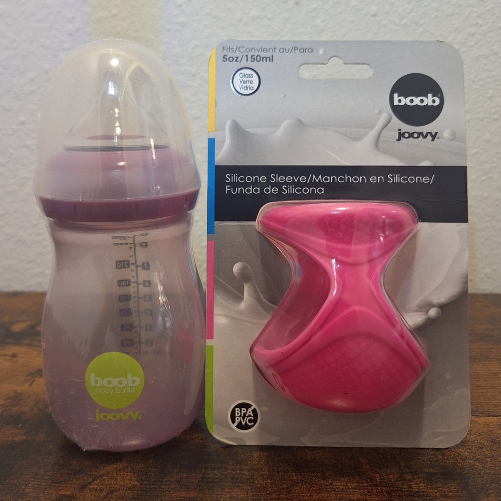 Joovy Boob Baby Bottle 9oz with Pink Silicone Sleeve 5oz